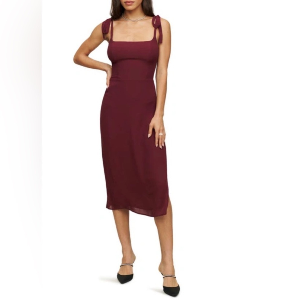 Reformation Besse Tie Strap Dress In Plum Body Skimming Midi Size Uk 10/Us 6 Euc
